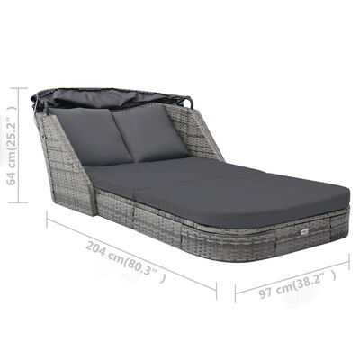 vidaXL Sun Lounger with Canopy Poly Rattan Anthracite