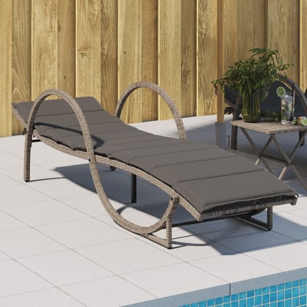 vidaXL Sun Lounger Grey PE rattan 23.6 x 78.3 x 16.5 in