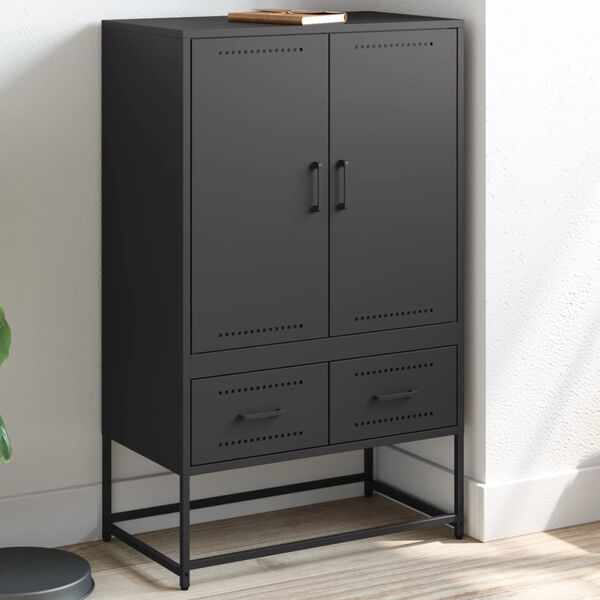 vidaXL Highboard Black Cold-rolled steel Slim Highboard Rectangular