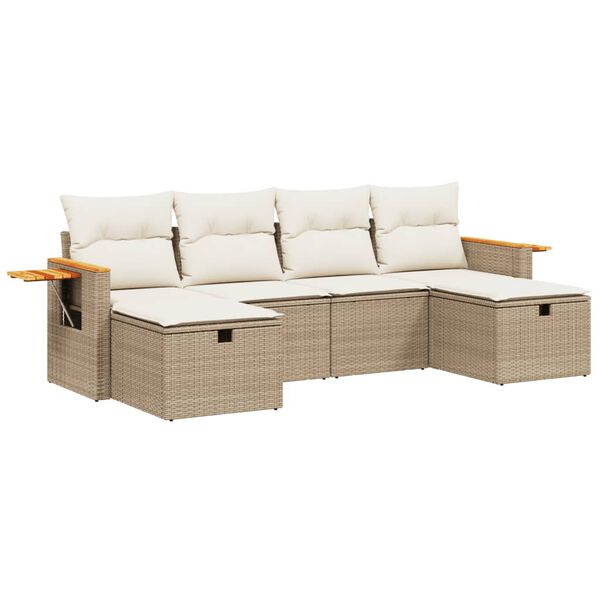 vidaXL Garden Sofa Set Beige PE rattan, powder-coated steel, polyester