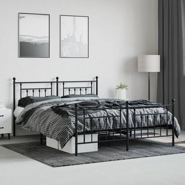 vidaXL Bed Frame Black Steel 63 x 79 in Bed Frame Rectangular