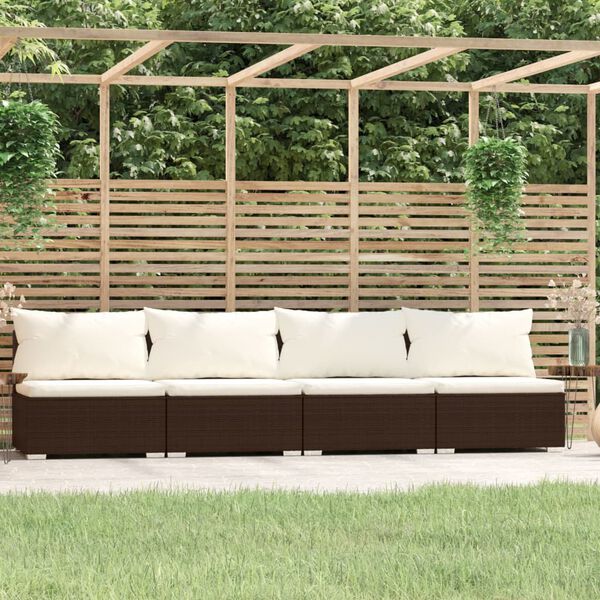 vidaXL 4-Seater Sofa Brown PE Rattan 4-Seater Modular 4-Seater Sofa