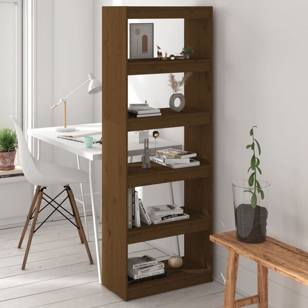 vidaXL Book Cabinet Honey Brown Solid Pinewood Tall Book Cabinet
