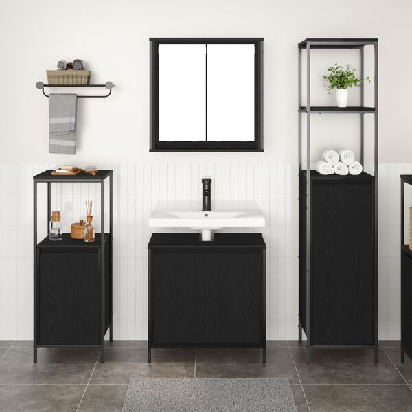 vidaXL Bathroom Furniture Set 3 pcs Black Oak Engineered Wood