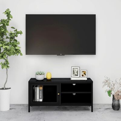 vidaXL TV Stand Black 35.4"x11.8"x17.3" Steel and Glass