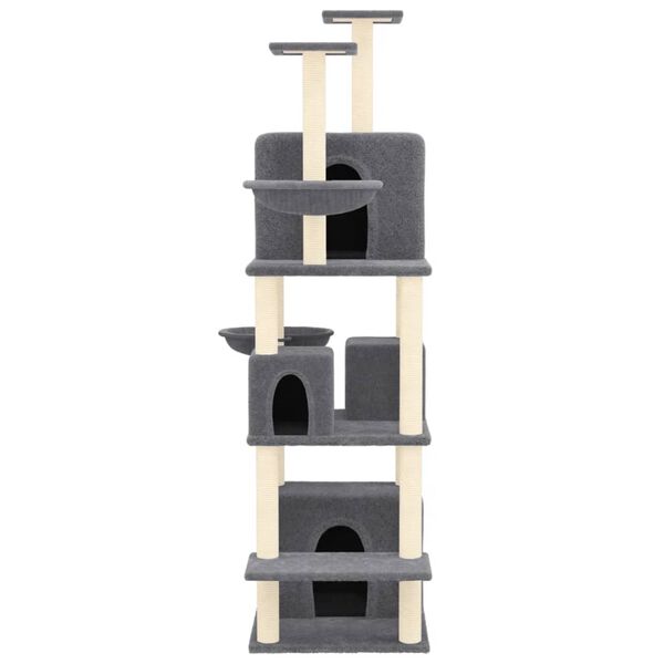 vidaXL Cat Tree Dark grey Engineered wood, plush, sisal 70.9 in Durable