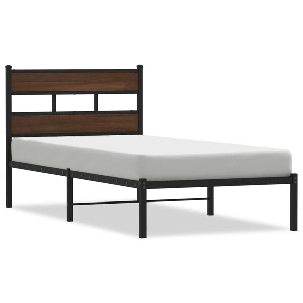 vidaXL Bed Frame Brown oak Steel, Engineered wood Twin Bed Frame