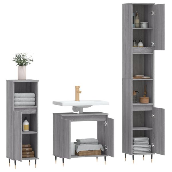 vidaXL Bathroom Furniture Set Grey Sonoma Engineered wood and Metal Medium