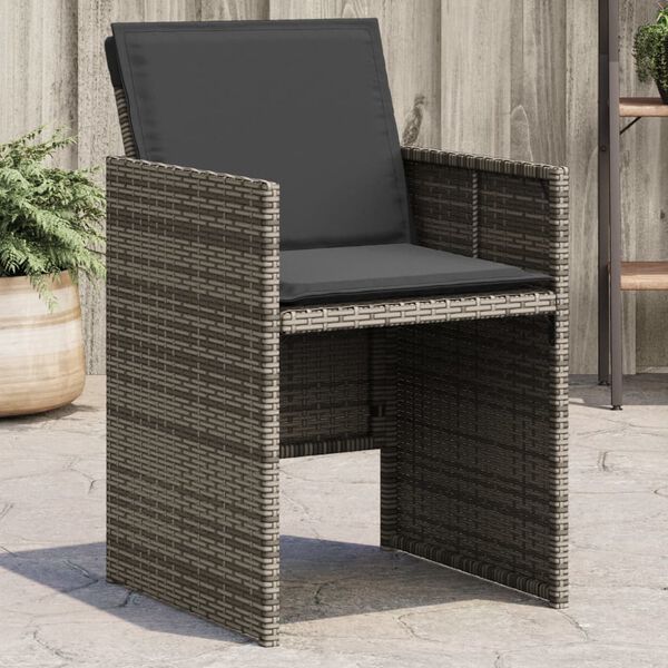vidaXL Garden Chair Set of 4 Grey PE Rattan, Powder-Coated Steel