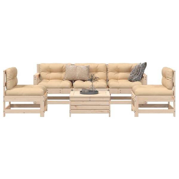 vidaXL Garden Sofa Set Natural Pine Solid Pine Wood Medium Modular