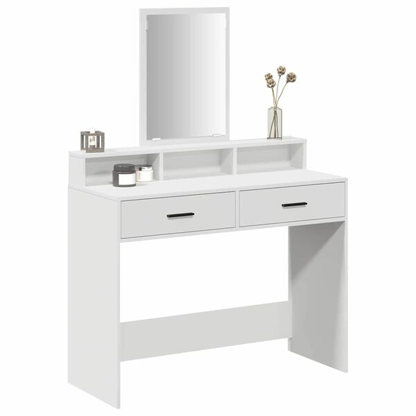 vidaXL Dressing Table White 39.37 x 16.14 x 55.12 in Engineered Wood