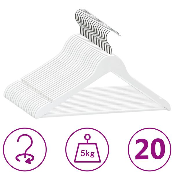 vidaXL Hanger Set of 20 White Hardwood, Metal Standard Non-slip