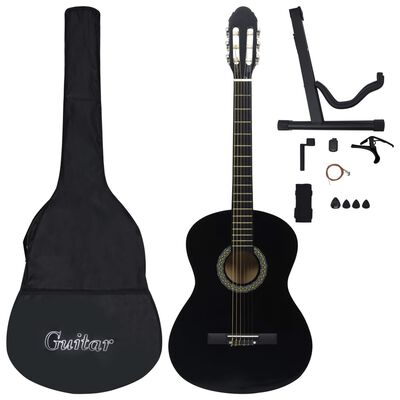 vidaXL 12 Piece Classical Guitar Beginner Set Black 4/4 39"