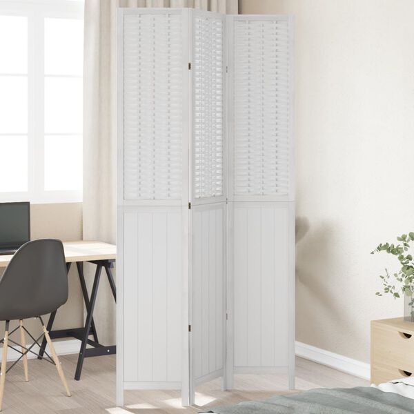 vidaXL Room Divider 3 Panels White Solid Wood Paulownia