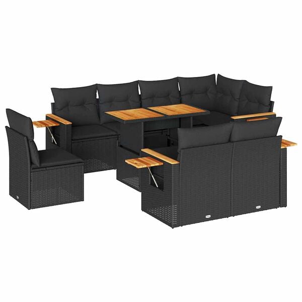 vidaXL Garden Sofa Set Black PE Rattan Large Modular Garden Sofa Set
