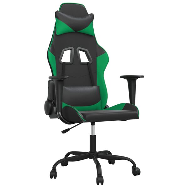 vidaXL Gaming Chair Black and Green Faux Leather Medium