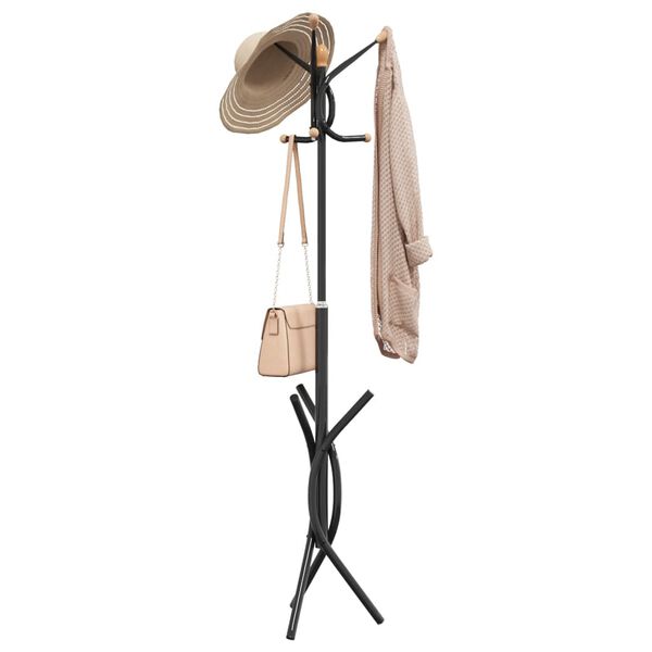vidaXL Coat Stand Black Powder-coated iron Standard Hooks Coat Stand