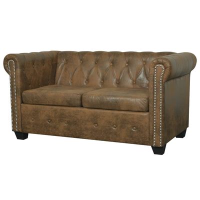 vidaXL Chesterfield Sofa 2-Seater Brown Faux Leather