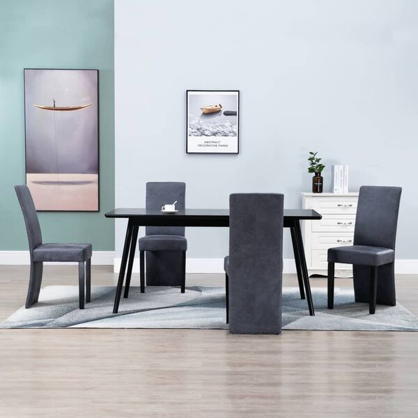 vidaXL Dining Chair Set of 4 Grey Faux suede and wood Standard Modern