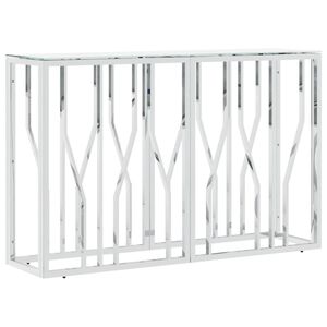 vidaXL Console Table Silver, White Stainless Steel, Tempered Glass Slim