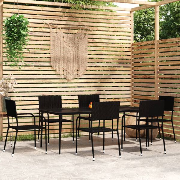 vidaXL Garden Dining Set Black PE Rattan Medium Stackable