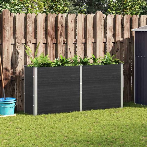 vidaXL Garden Raised Bed Grey Wood plastic composite (WPC), Steel Large
