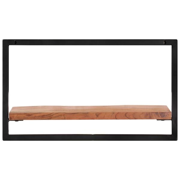 vidaXL Wall Shelf Set of 2 Natural wood, Black Solid acacia wood, Steel