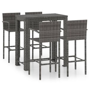 vidaXL Garden Bar Set Grey PE rattan, powder-coated steel Large Footrest