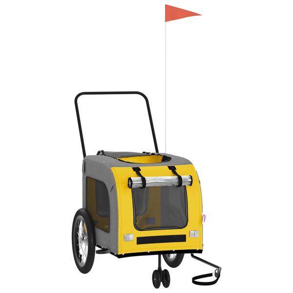 vidaXL Pet Bike Trailer Yellow and Grey Oxford fabric, iron, PVC Medium