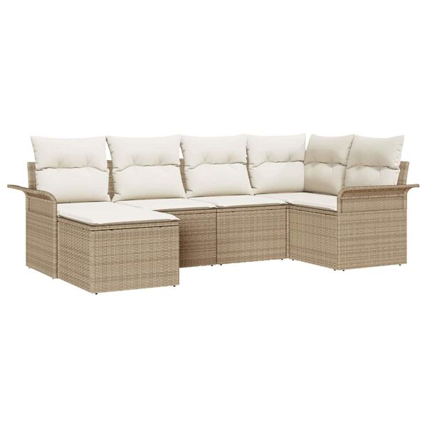 vidaXL Garden Sofa Set with Cushion 6 pcs Beige Poly Rattan