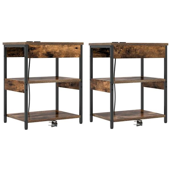vidaXL Bedside Cabinet 2 pcs Smoked Oak 16.14 x 12.20 x 20.08 in