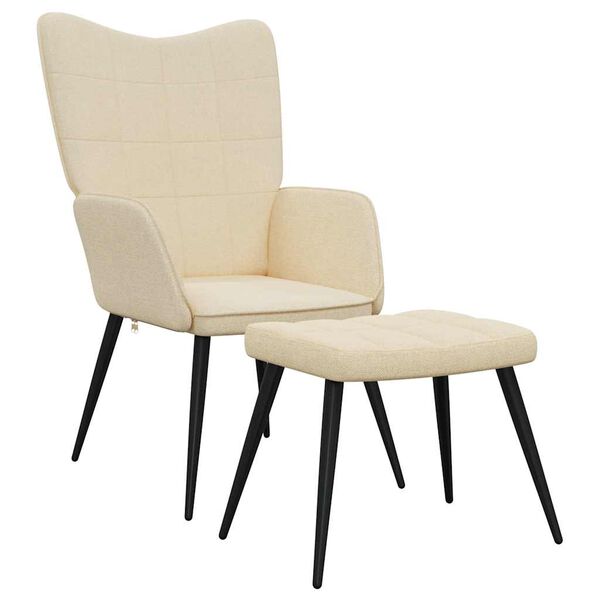 vidaXL Relaxing Chair With Stool Cream Fabric (100% polyester), steel