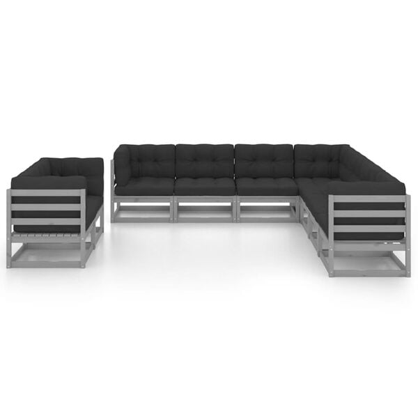 vidaXL Garden Lounge Set Grey, Anthracite Solid pinewood, polyester Large