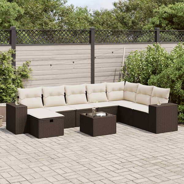 vidaXL Garden Sofa Set Brown PE rattan, powder-coated steel, tempered glass