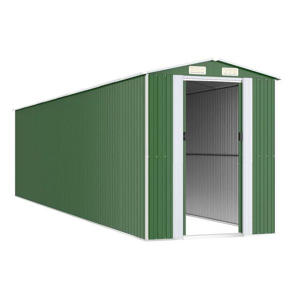 vidaXL Large Green Garden Shed Galvanized Steel Rectangular Design
