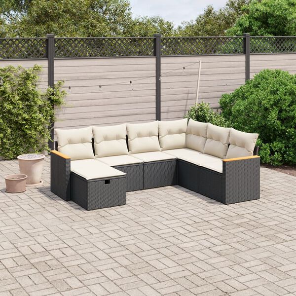 vidaXL Garden Sofa Set Black and Cream White
