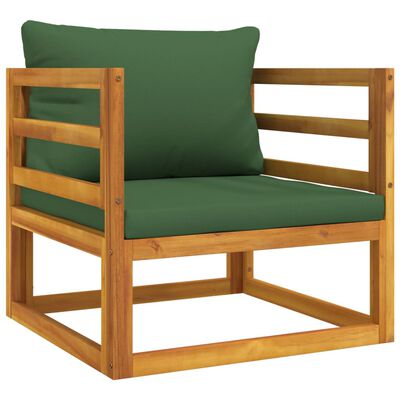 vidaXL Patio Chair with Green Cushions Solid Wood Acacia