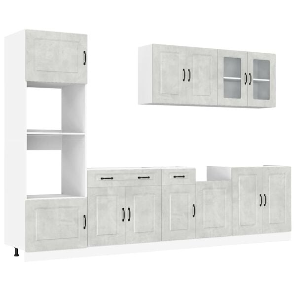 vidaXL Kitchen Cabinet Set Concrete Grey Engineered wood and glass