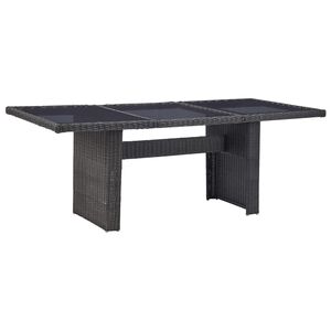 vidaXL Dining Table Black PE rattan, glass, powder-coated steel Large