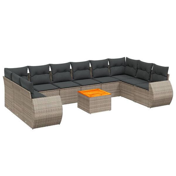 vidaXL Garden Sofa Set Grey PE rattan, powder-coated steel, acacia wood