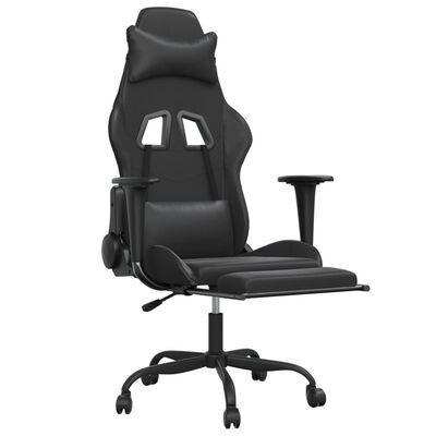 vidaXL Massage Gaming Chair with Footrest Black Faux Leather