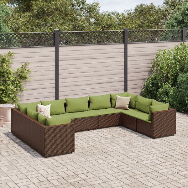 vidaXL Patio Lounge Set Brown Poly Rattan 9 Piece Set Modular
