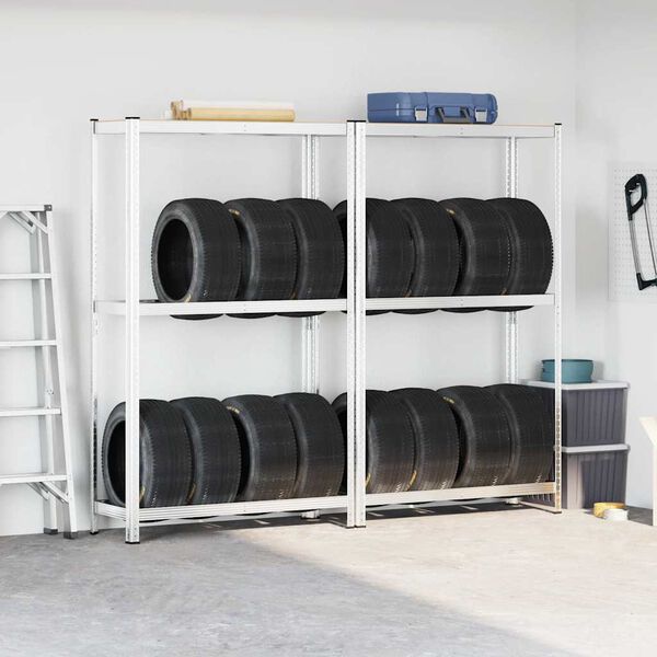 vidaXL 2-Layer Tyre Shelves 2 pcs Silver 43.3x15.7x70.9" Steel&Engineered Wood