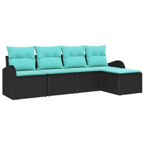 vidaXL Garden Sofa Set with Cushion 5 pcs Black Poly rattan