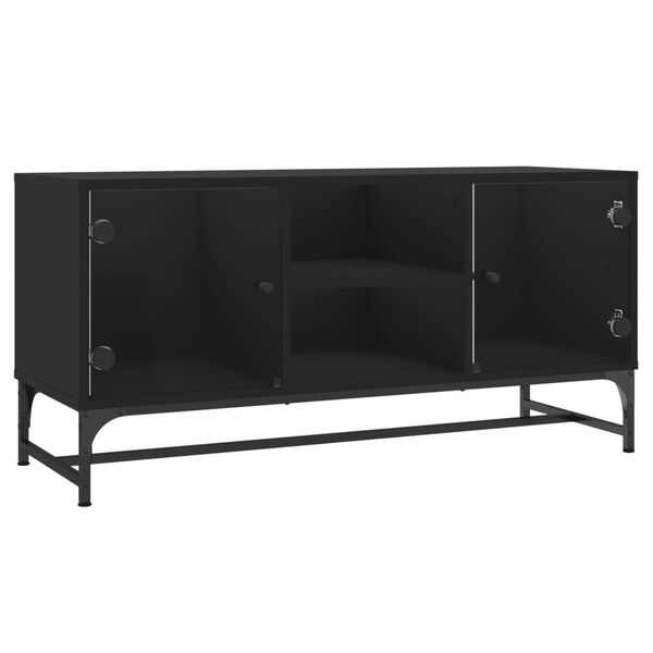 vidaXL TV Cabinet Black Engineered wood, glass, steel Medium Doors