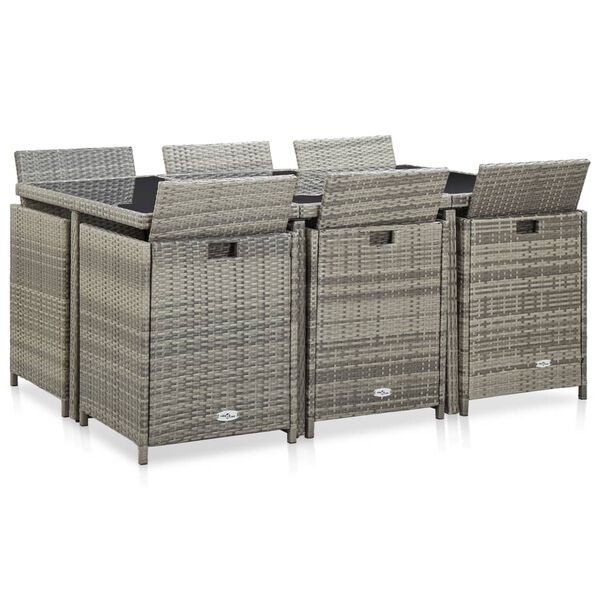 vidaXL Outdoor Dining Set Grey Rattan + Dark Grey Cushion