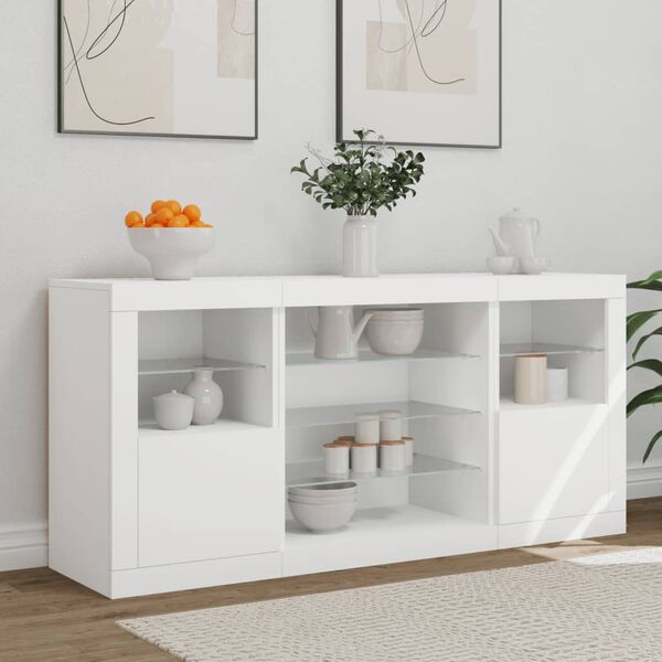 vidaXL Sideboard White Engineered wood, glass Medium Sideboard