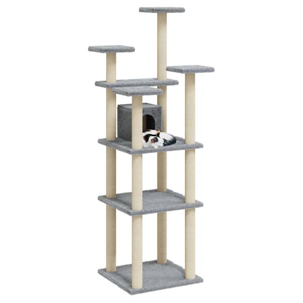 vidaXL Cat Tree Light Grey Engineered Wood, Plush, Sisal 67.3 in Tall