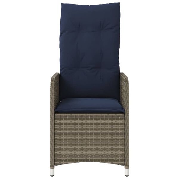 vidaXL Reclining Patio Chair with Cushions Gray Poly Rattan