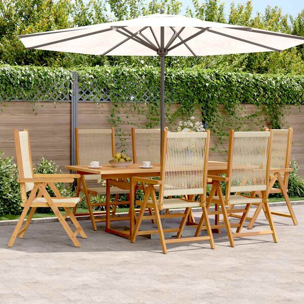 vidaXL Garden Dining Set Beige PE Rattan Medium Expandable Table Leaves